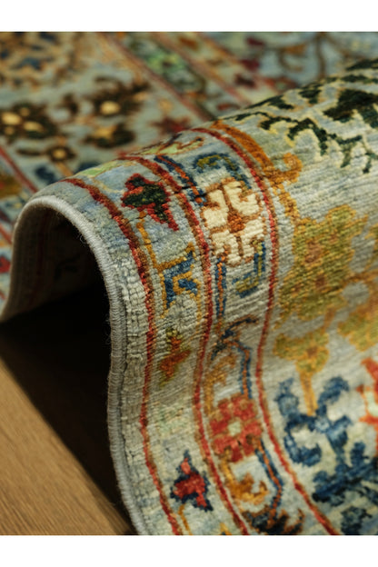 Sultani El Emeği Mavi Renkli Desenli Saçaklı Anadolu Motifli Modern ve Geleneksel Salon Halısı - Çok Renkli