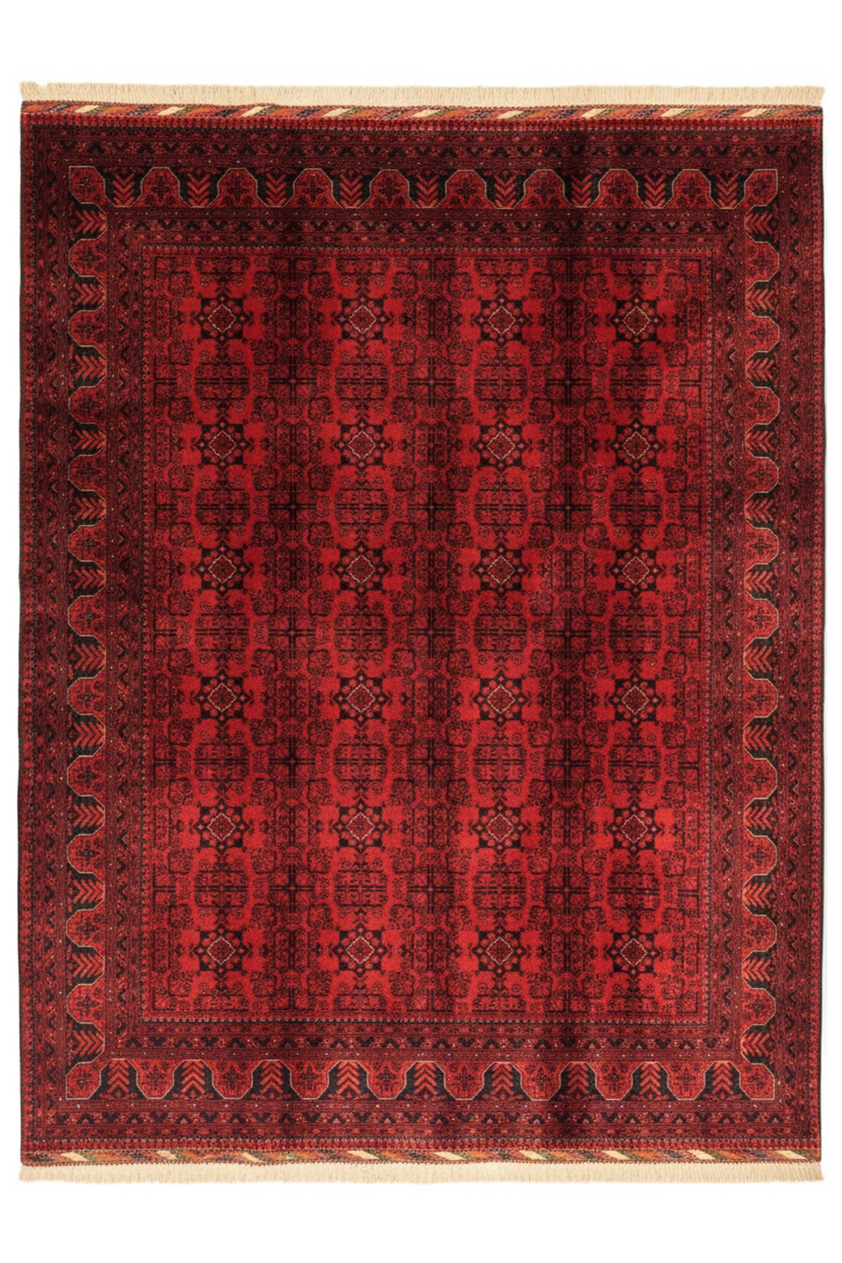 El Dokuma Bordo Yıldız Model Afgan Biliçik Halısı %100 Yün Kök Boya Geleneksel Otantik Salon Halısı - Lacivert