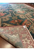 Etnik Motifli El Dokuma Yeşili Kiremit Geleneksel Desenli Salon Vintage Dekoratif Halı - Lacivert