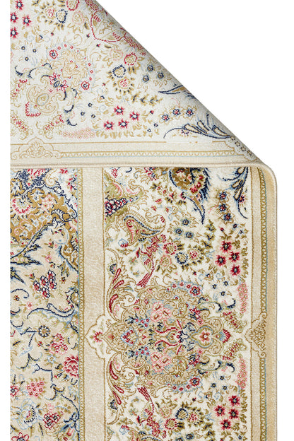 İpek Harem Serisi Bambu İplik Krem Salon Halısı Klasik Desenli Sık Doku Doğal Yumuşak Dokulu Lüx