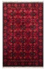 Sahra Nostalgic Handmade Red and Navy Blue Traditional Uşak Motif Fringed Luxury Classic Living Room Rug