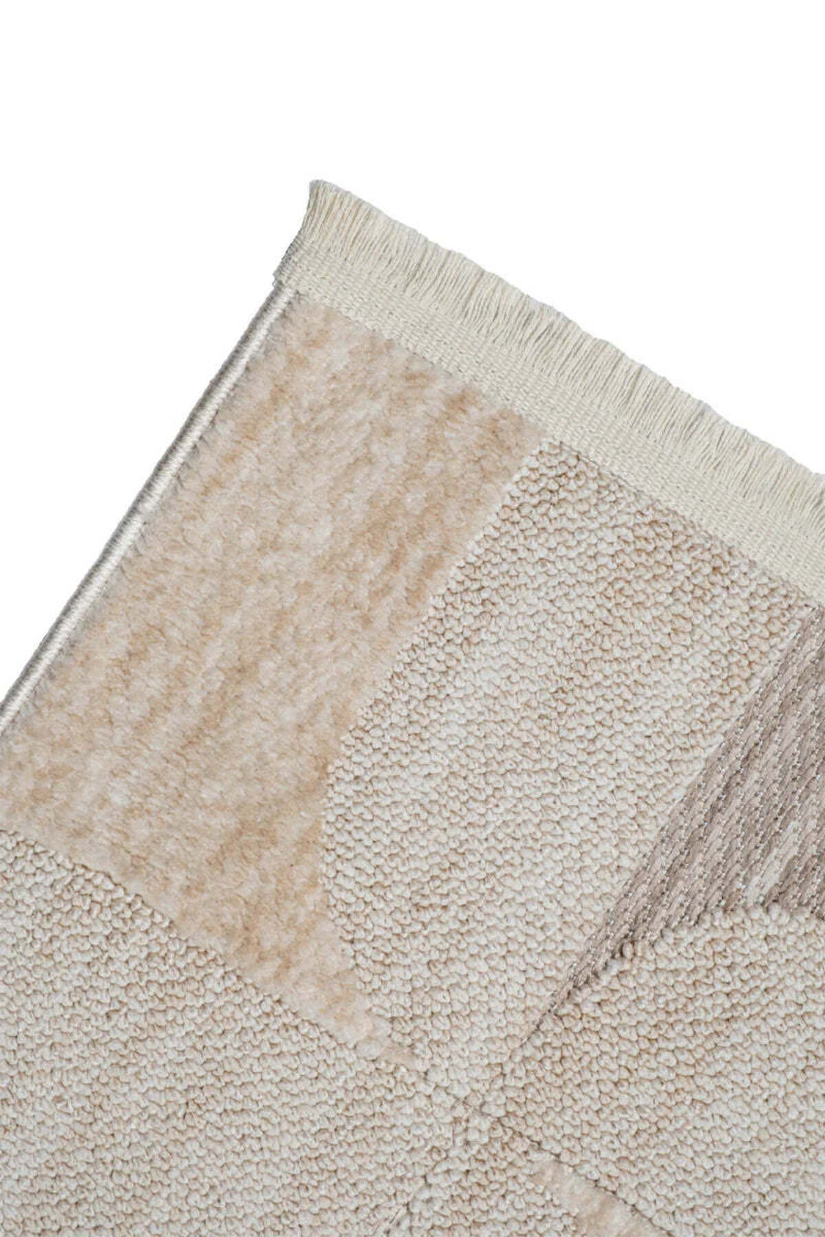 ASTRA Bej Modern Geometrik Halı Soft Patchwork Desenli Dokulu Yumuşak Koridor, Salon Halısı - Bej
