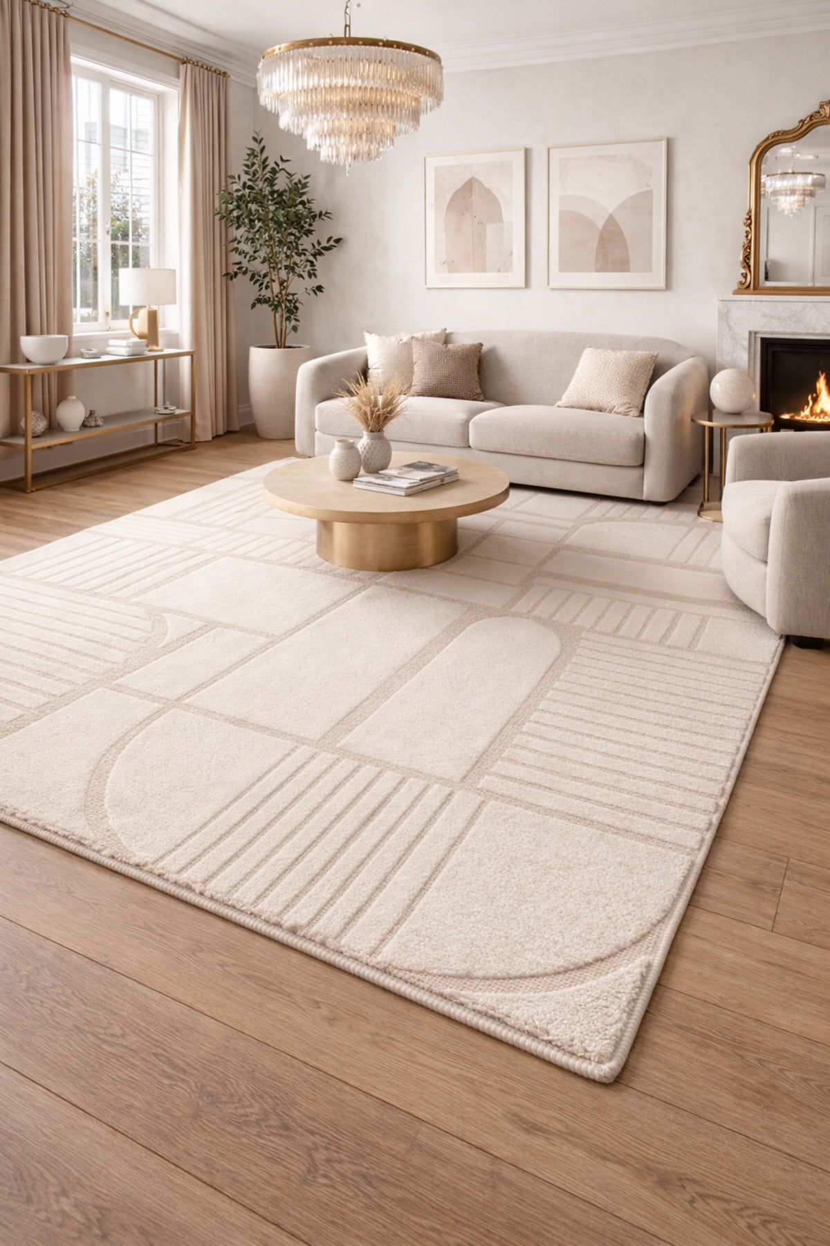 Linea Series Cream-Colored, Soft-Touch Textured, Modern and Stylish Machine-Made Living Room Rug