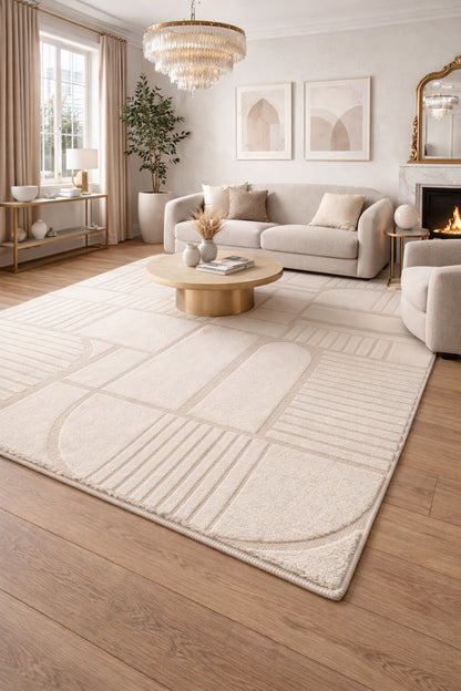 Linea Series Cream-Colored, Soft-Touch Textured, Modern and Stylish Machine-Made Living Room Rug