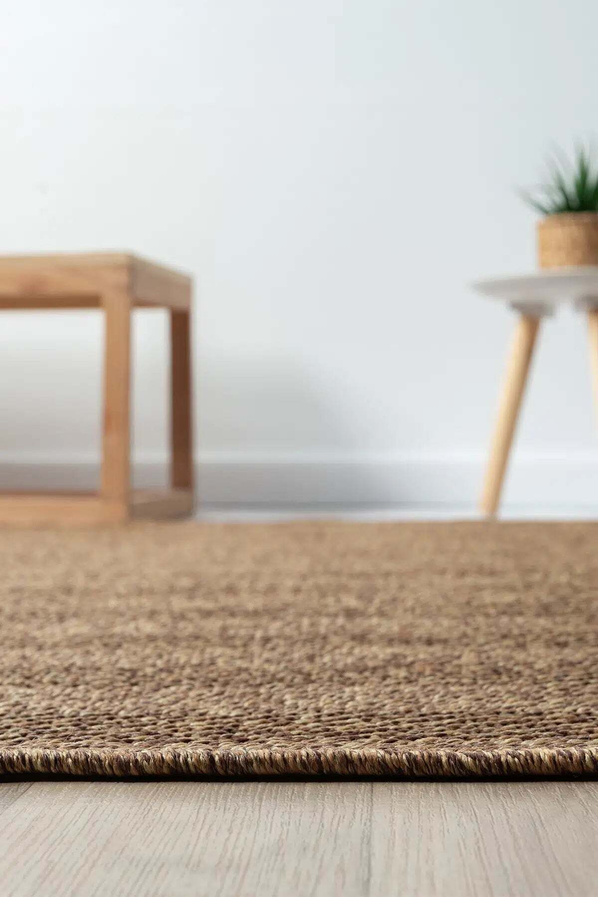 KORDANO Kahverengi Balık Sırtı Dokulu Sisal Kilim Kolay Temizlenebilir İskandinav Salon Halısı - Kahverengi