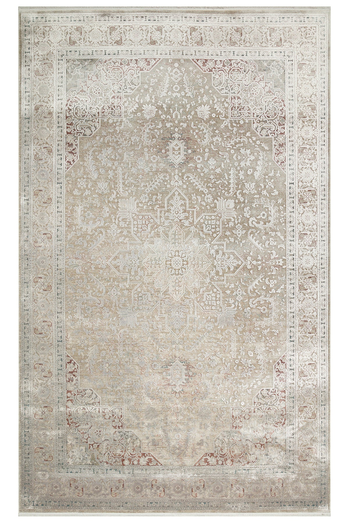 Toscana Retro Desenli GriOverdyed Lüks Dokuma Yumuşak Tuşeli Klasik Rayon Viskon Salon Halısı