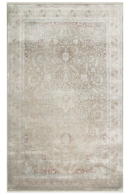 Toscana Retro Desenli GriOverdyed Lüks Dokuma Yumuşak Tuşeli Klasik Rayon Viskon Salon Halısı