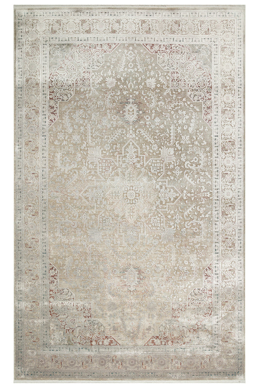 Toscana Retro Desenli GriOverdyed Lüks Dokuma Yumuşak Tuşeli Klasik Rayon Viskon Salon Halısı