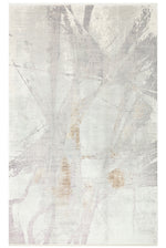 Elvora Cream-colored Gold-detailed Minimal Abstract Pattern Tightly Woven Viscose Fringed Modern Living Room Rug