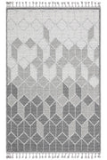 KELY Gri Geometrik Desenli Dokulu Modern Halı Hav Vermez Dokuma Salon Mutfak Koridor Halısı - Metalik
