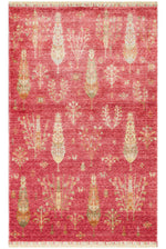 Efsun Handmade Tree of Life Patterned Red Lyocell Special Loom Uşak Design Fringed Living Room Rug