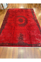 Vintage El Dokuma Kırmızı Eskitme Desenli Motifli Salon Yatak Odası Premium Dekoratif Halı - Haki