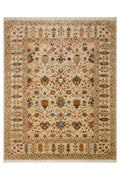 Sultani El Dokuma Yün Halı Klasik Oryantal Çiçek Motifli Vintage Bej Geleneksel Salon Halısı