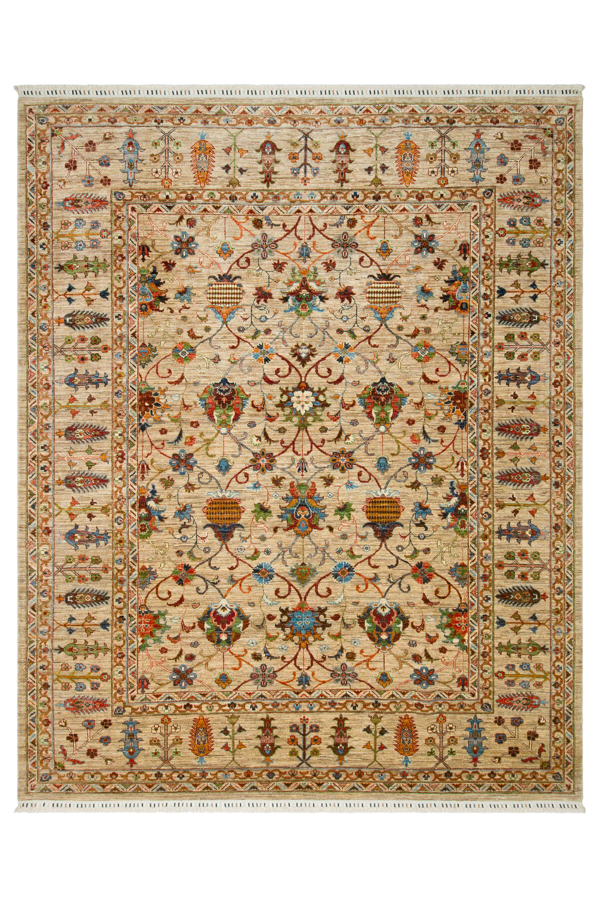 Sultani El Dokuma Yün Halı Klasik Oryantal Çiçek Motifli Vintage Bej Geleneksel Salon Halısı
