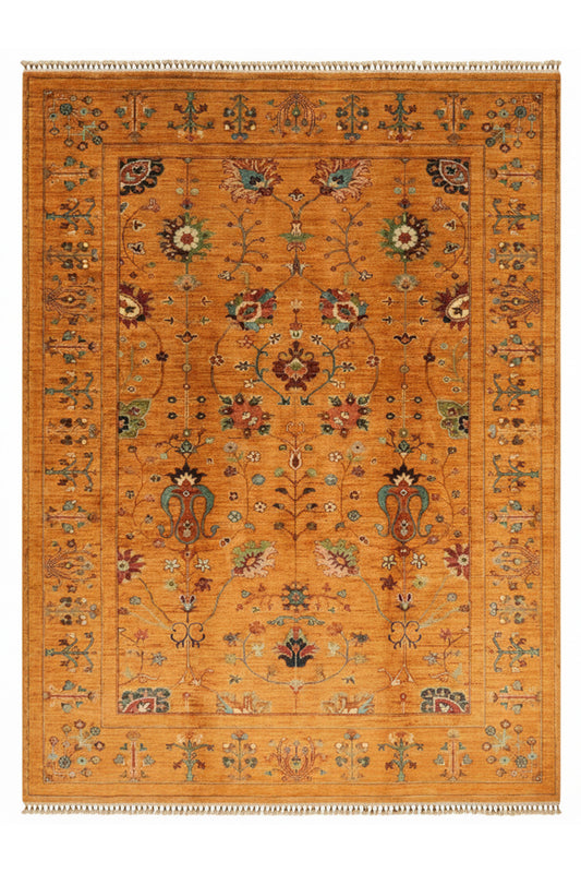 Sultani Handmade Anatolian Motif Patterned Modern and Traditional Living Room Rug with Orange Fringes - Burgundy