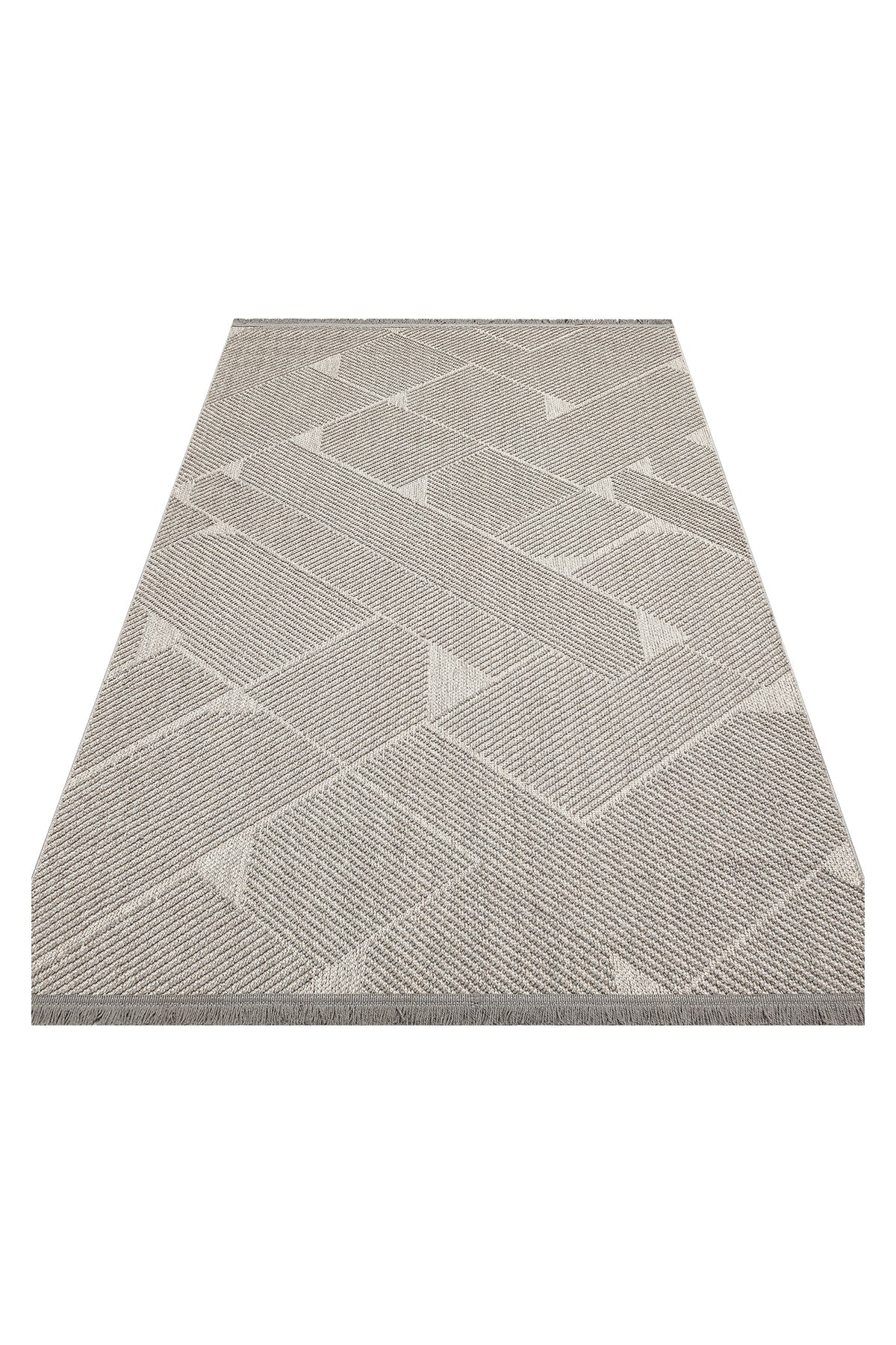 GARENY Gri Geometrik Desenli Dokulu Modern Hav Vermez Polyester Salon Mutfak Yatak Odası Halısı - Gümüş