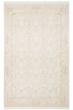 Elvora Gold Cream Minimal Ethnic Patterned Framed Classic Tightly Woven Viscose Fringed Living Room Rug