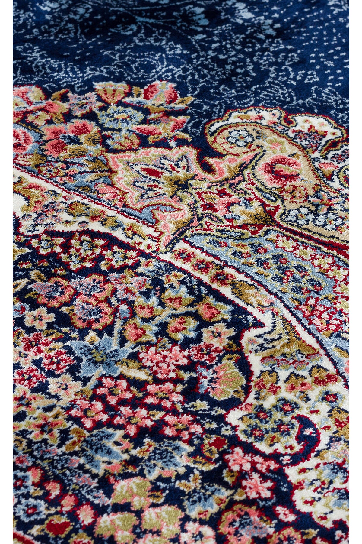 Silk Harem Series Bamboo Yarn Navy Blue Living Room Rug, Classic Pattern, Tightly Woven, Naturally Soft Texture