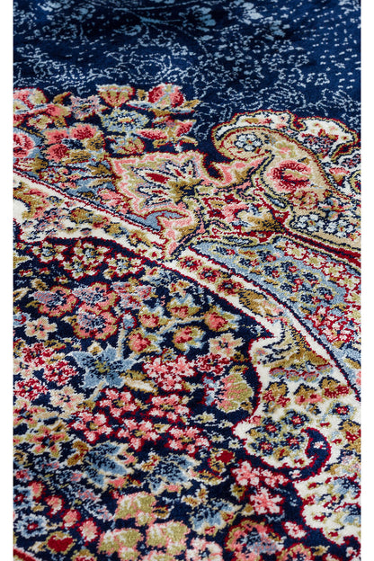 Silk Harem Series Bamboo Yarn Navy Blue Living Room Rug, Classic Pattern, Tightly Woven, Naturally Soft Texture