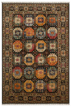 El Dokuma Siyah Geleneksel Etnik Madalyon Motifli Vintage Premium Dekoratif Salon Halısı