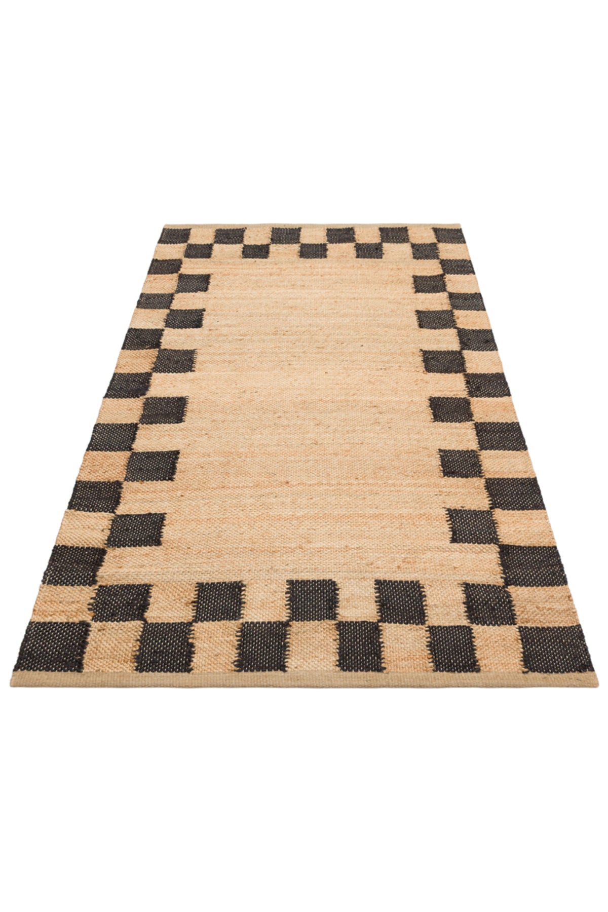 NATURA Ekru Dama Desenli Doğal Jüt Hasır Görünümlü Modern Çift Taraflı Kilim Bohem Salon Halısı - Gri