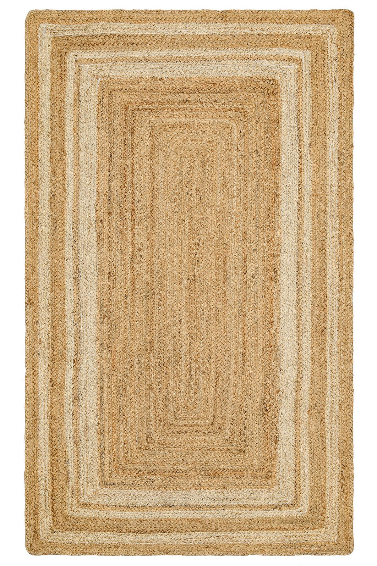 NATURA Jüt Halı Doğal Hasır Görünümlü Çerçeve Desenli Çift Taraflı Kilim Salon Antre Mutfak Halısı - Beyaz