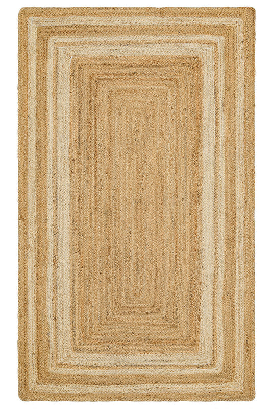 NATURA Jüt Halı Doğal Hasır Görünümlü Çerçeve Desenli Çift Taraflı Kilim Salon Antre Mutfak Halısı - Beyaz
