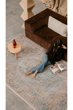 Patina Ethnic Pattern Classic Vintage Embossed Grey Blue Tightly Woven Modern Authentic Living Room Rug