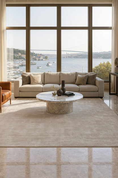 El Dokuma Gri Keten Modern Salon Halısı – Yumuşak Dokulu, Doğal ve Şık Tasarım - Gri