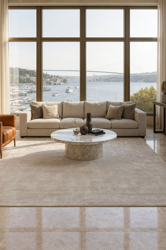 El Dokuma Gri Keten Modern Salon Halısı – Yumuşak Dokulu, Doğal ve Şık Tasarım - Gri