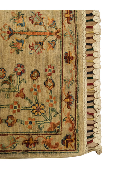 Sultani El Emeği Bej Desenli Saçaklı Anadolu Motifli Modern ve Geleneksel Salon Halısı - Krem