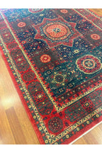 Memlük Desenli El Dokuma Halı Kırmızı Lacivert Yeşil Motifli Geleneksel Vintage Salon Halısı - Mor