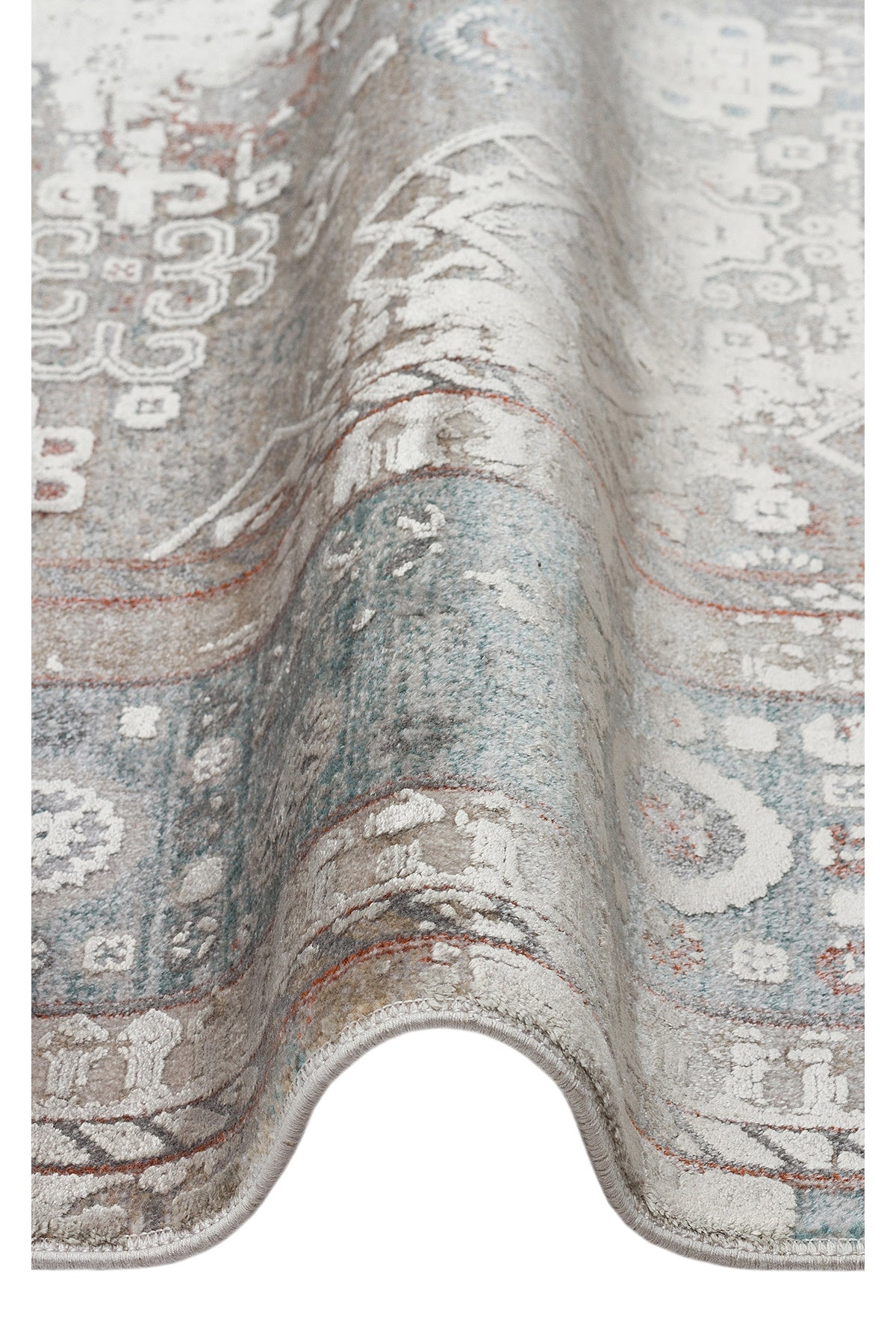 Toscana Etnik Desenli Gri Vintage OverDyed Klasik Dokuma Rayon Viskon Yumuşak Dokulu Salon Halısı