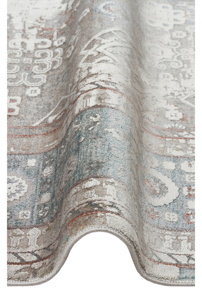 Toscana Etnik Desenli Gri Vintage OverDyed Klasik Dokuma Rayon Viskon Yumuşak Dokulu Salon Halısı