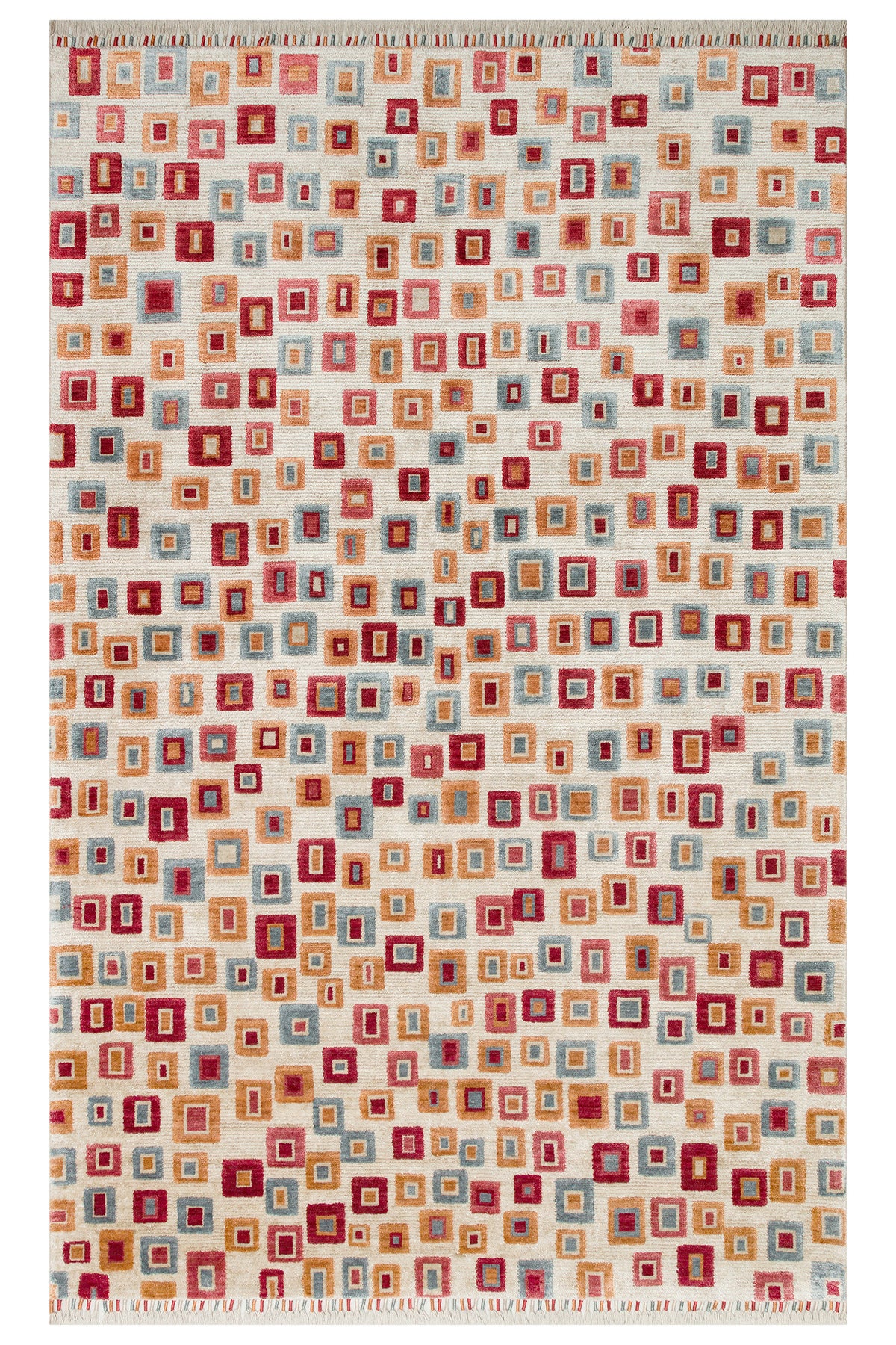 Efsun El Emeği Çok Renkli Etnik Desen Lyocell Özel Tezgah Saçaklı Salon Halısı