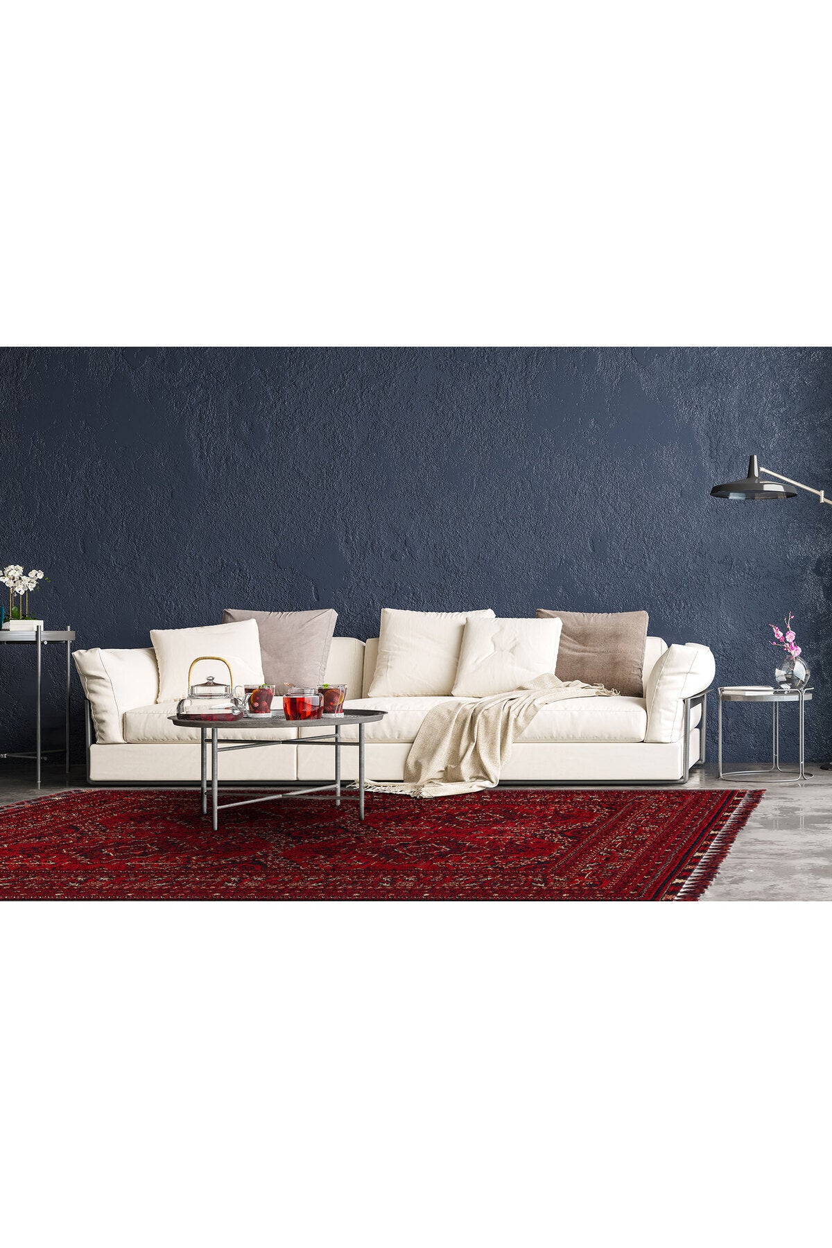 SAFİR Kırmızı Afgan Desenli Etnik Kaymaz Taban Yıkanabilir Dokuma Klasik Modern Salon Halısı - Çok Renkli