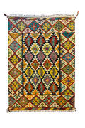 EFSANE El Dokuma Etnik Anadolu Desenli Kök Boya Kilim Vintage Bohem Salon Dekoratif Kilim - Sarı