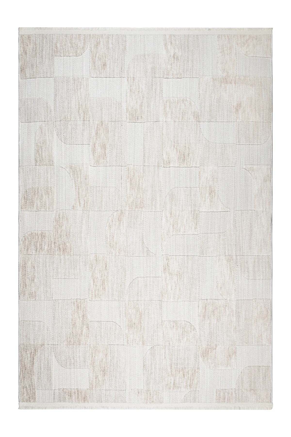 ASTRA Krem Modern Geometrik Halı Soft Patchwork Desenli Dokulu Yumuşak Koridor, Salon Halısı - Krem