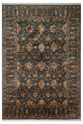 Sultani El Dokuma Yün Halı Klasik Antrasit Çiçek Motifli Vintage Geleneksel Salon Halısı