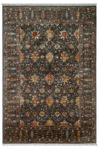 Sultani El Dokuma Yün Halı Klasik Antrasit Çiçek Motifli Vintage Geleneksel Salon Halısı