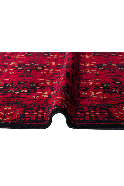 Sahra Nostaljik El Emeği Kırmızı Lacivert Geleneksel Uşak Motifli Saçaklı Lüks Klasik Salon Halısı