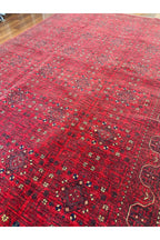 Afgan Desenli El Dokuma Halı Bordo Kırmızı Etnik Geometrik Motifli Geleneksel Vintage Salon Halısı - Yeşil