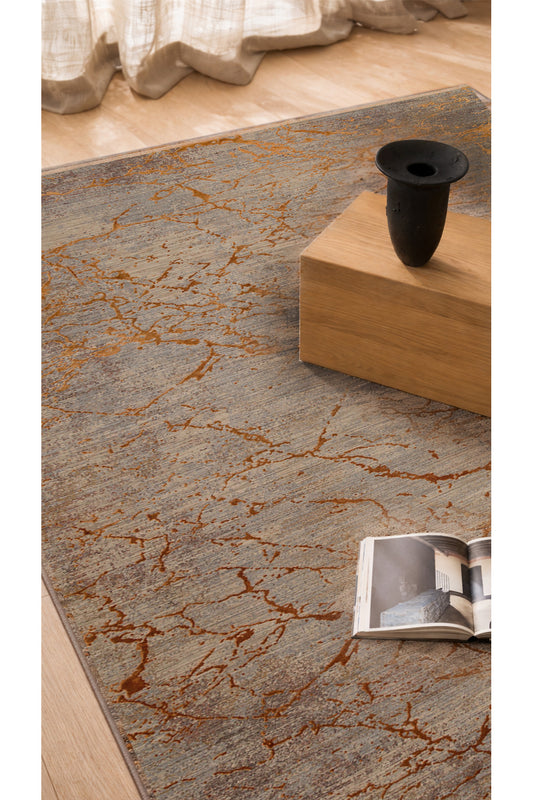 Patina Klasik Vintage Kabartmalı Kahverengi Kiremit Sık Dokuma Dokulu Modern Dekoratif Salon Halısı