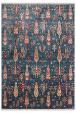 Efsun Handmade Tree of Life Pattern Navy Lyocell Special Loom Modern Ethnic Fringed Living Room Rug - Khaki