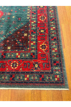 Geleneksel Madalyon Desen El Dokuma Yeşil Etnik Geometrik Motifli Vintage Dekoratif Salon Halısı - Pembe