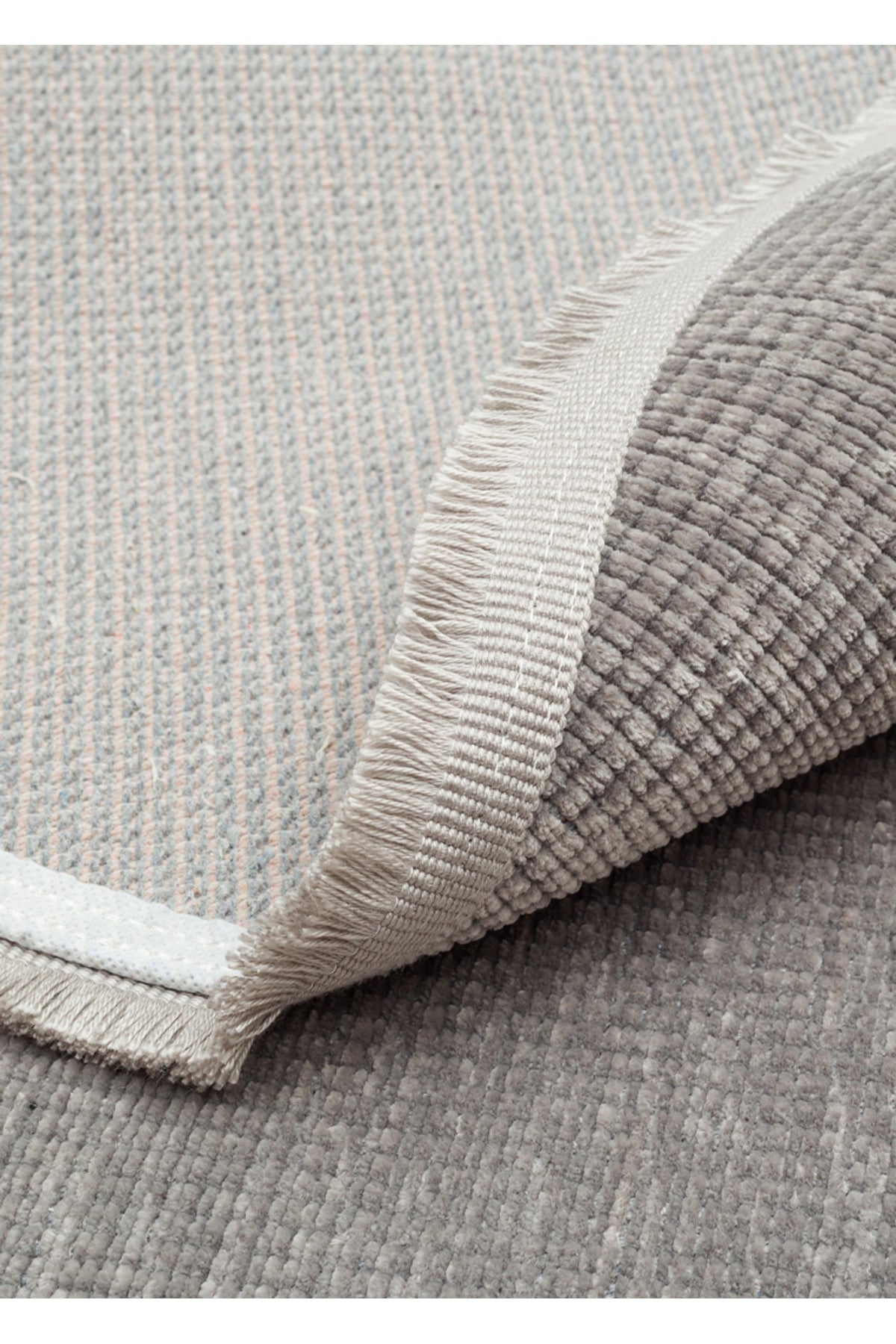LESSI Gri Düz Renk Kaymaz Tabanlı Yuvarlak Kilim Pamuk Şönil Modern Salon Mutfak Koridor Halısı - Inox