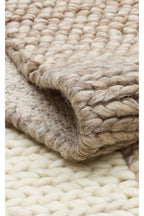 Emma Hand-Woven Beige Ecru Mink Scandinavian Knit Texture Geometric Pattern Wool Low-Pile Modern Living Room Rug - Multicolored