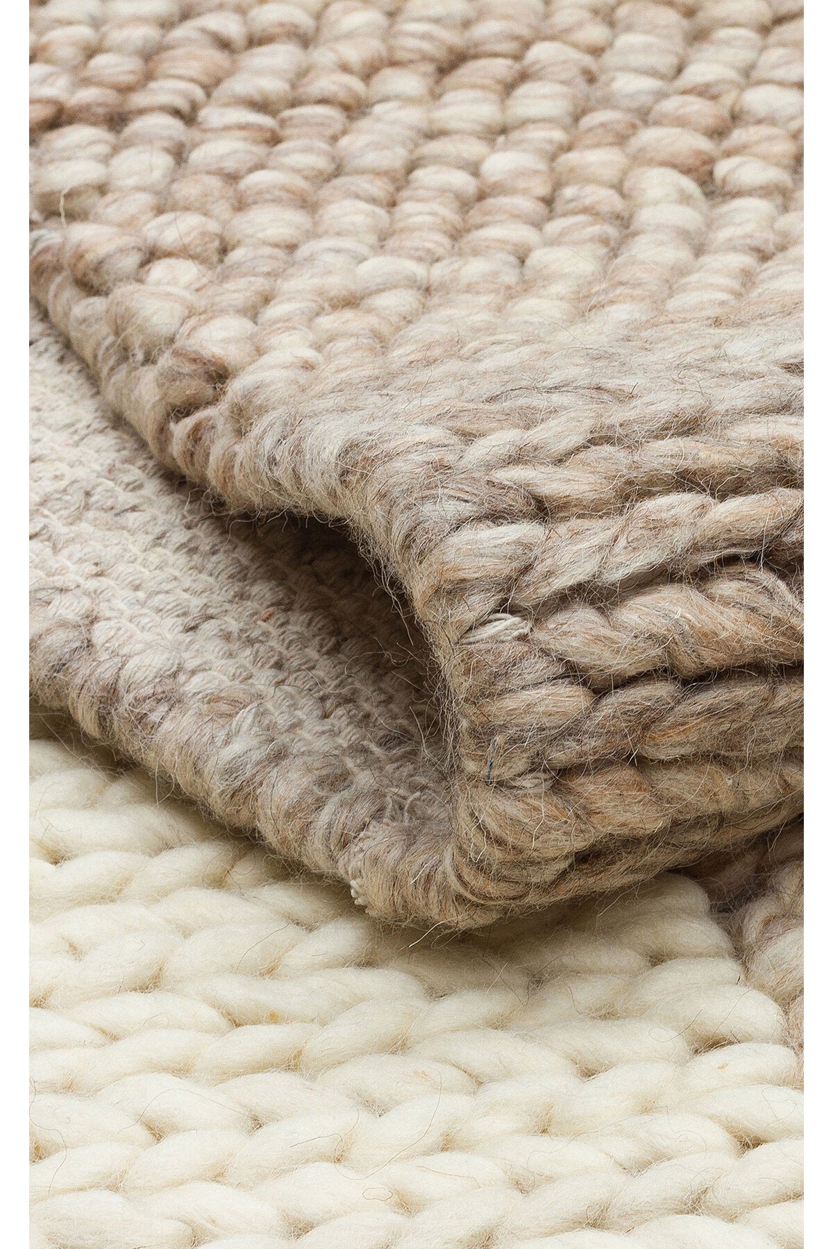 Emma Hand-Woven Beige Ecru Mink Scandinavian Knit Texture Geometric Pattern Wool Low-Pile Modern Living Room Rug - Multicolored