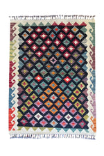 EFSANE El Dokuma Kök Boya Kilim Etnik Vintage Anadolu Desenli Bohem Salon Dekoratif Kilim - Siyah
