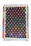 EFSANE El Dokuma Kök Boya Kilim Etnik Vintage Anadolu Desenli Bohem Salon Dekoratif Kilim - Siyah